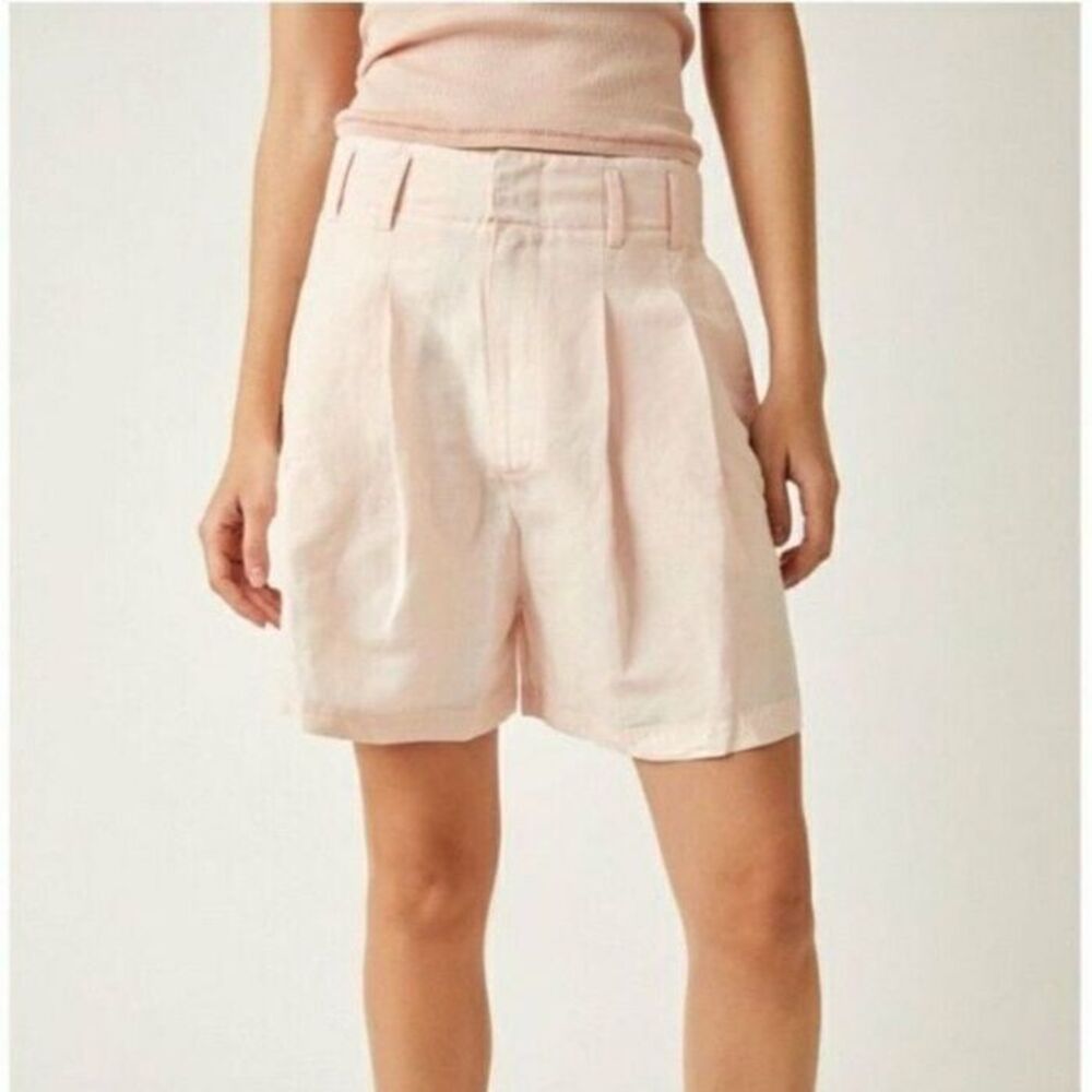 Free People Womens Calla Linen Trouser Shorts Light Pink Sz 10 NEW
